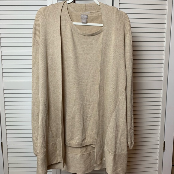 #38 Chico’s light tan long cardigan women’s size 2 Preowned fall winter spring - Picture 2 of 5